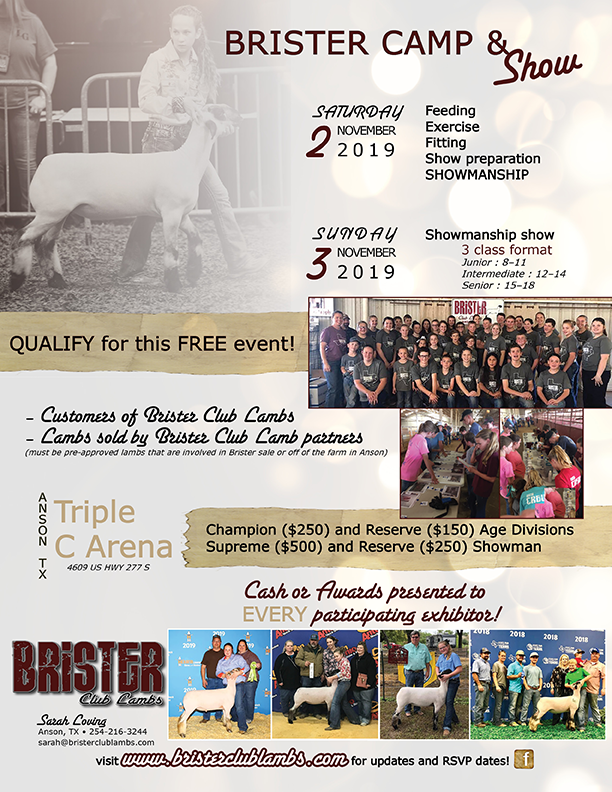 2019 Brister Club Lamb Camp & Show Flyer